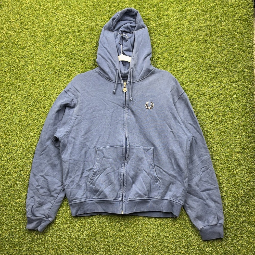 Fred Perry Hoodie Mens Medium Sweatshirt Blue Full Zip Up Sportswear Designer